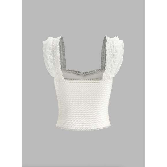 Ruffled Strap Buttoned Smocked Top - Picture 3 of 6